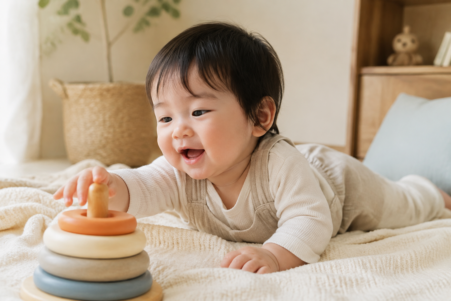積み木で楽しそうに遊ぶ赤ちゃん